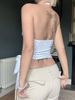 Women's Pure Desire Style Summer Blue Polka Dot Halter Neck Vest Niche Slim Fit Tie Outerwear Backless Top Trend_ecoleips.com