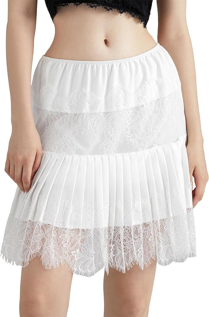 K Women's Lace Mini Skirt Pleated Low Waist Layered Pleated Flowing Skirt_ecoleips.com