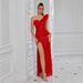 Elegant One-Shoulder Slit Evening Dress With Glitter Detail – Perfect For Parties & Special Occasions – Available In XS/S/M/L_ecoleips.com