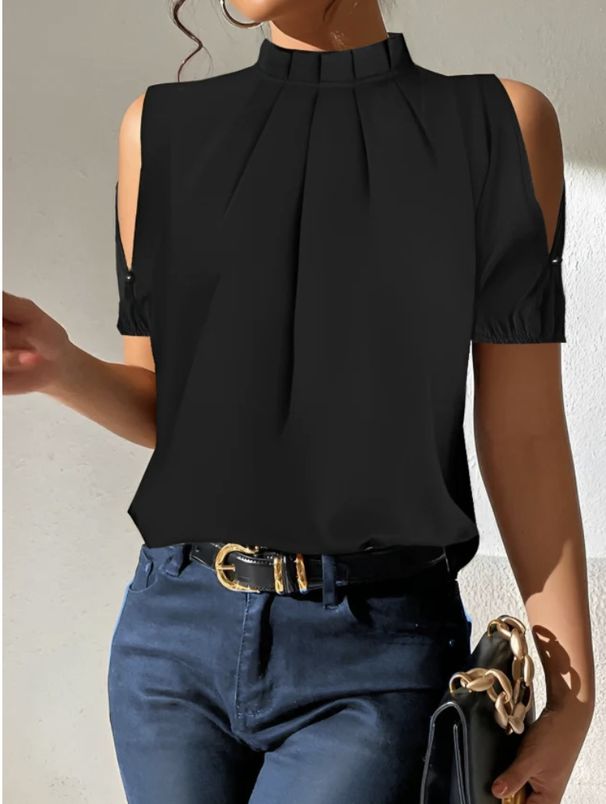 Summer Ruffle Round Neck Short Sleeve Off-Shoulder Shirt Women Loose Cool Blouse_ecoleips.com