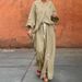 Women's Clothing Casual Cotton And Linen Solid Color Shirt Drawstring Wide Leg Pants Suit Women_ecoleips.com