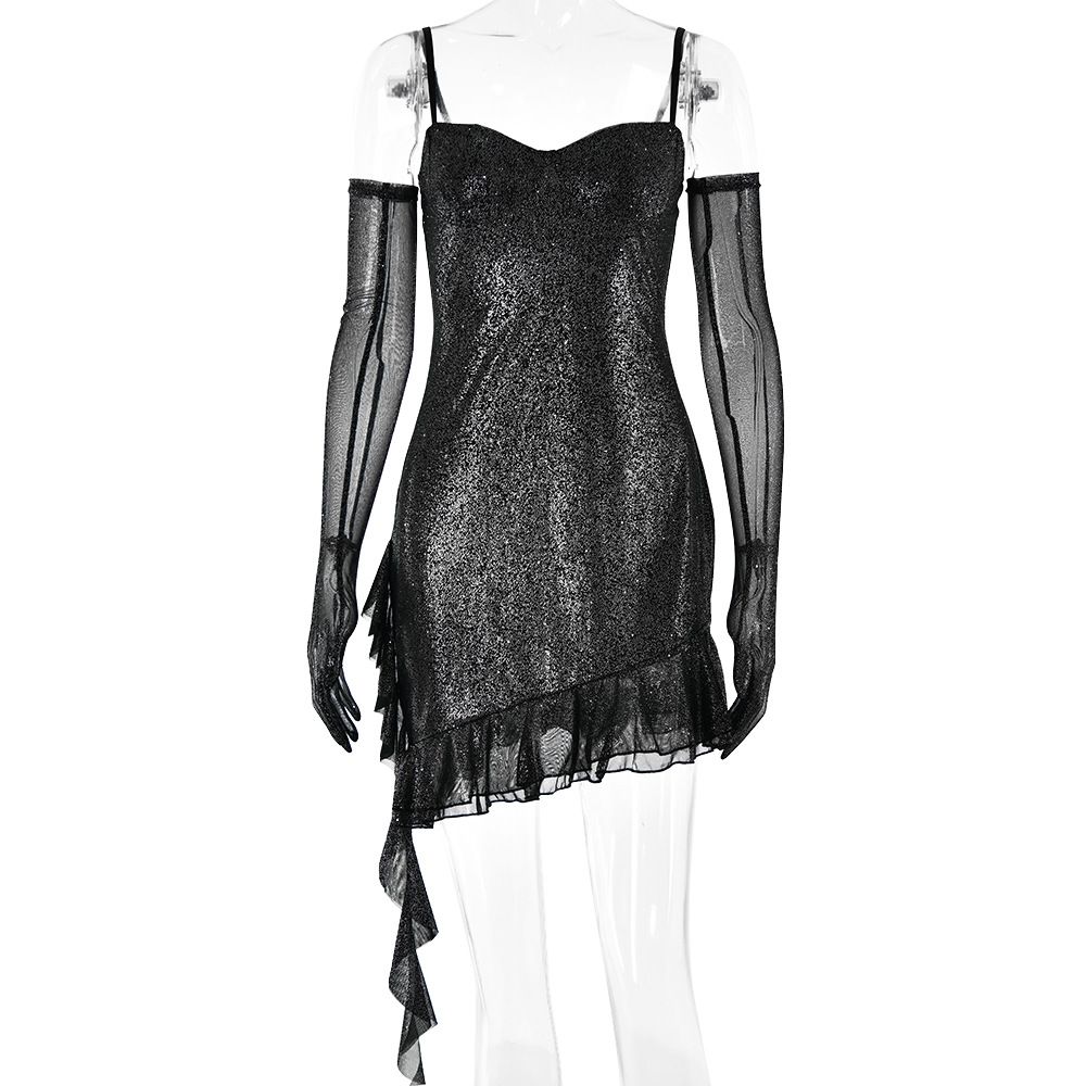 Women's Clothing Silver Sling Top Dress Fashion Hot Sale Sexy Hot Girl Backpack Hip Skirt_ecoleips.com