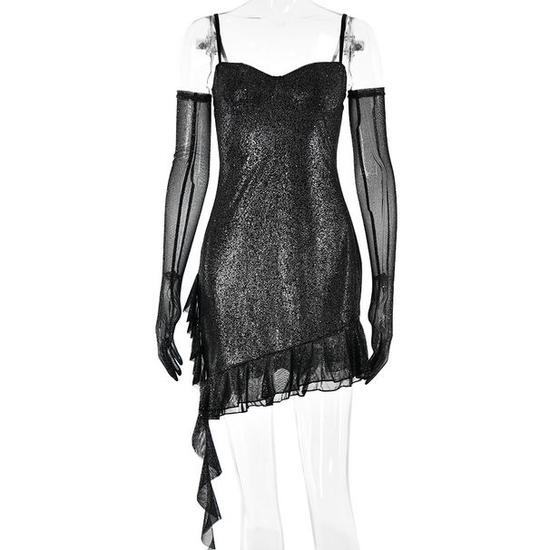 Women's Clothing Silver Sling Top Dress Fashion Hot Sale Sexy Hot Girl Backpack Hip Skirt_ecoleips.com