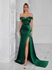 Elegant Off-Shoulder Evening Gown High Slit Long Prom Dress Deep Blue Black Green Formal Party Dress for Banquet Hostess Special Occasions_ecoleips.com