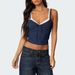 Sweet And Spicy Girl's Lace Trimmed Low-Cut Contrasting Color Double Strap Two-Piece Bow Decorated Camisole_ecoleips.com
