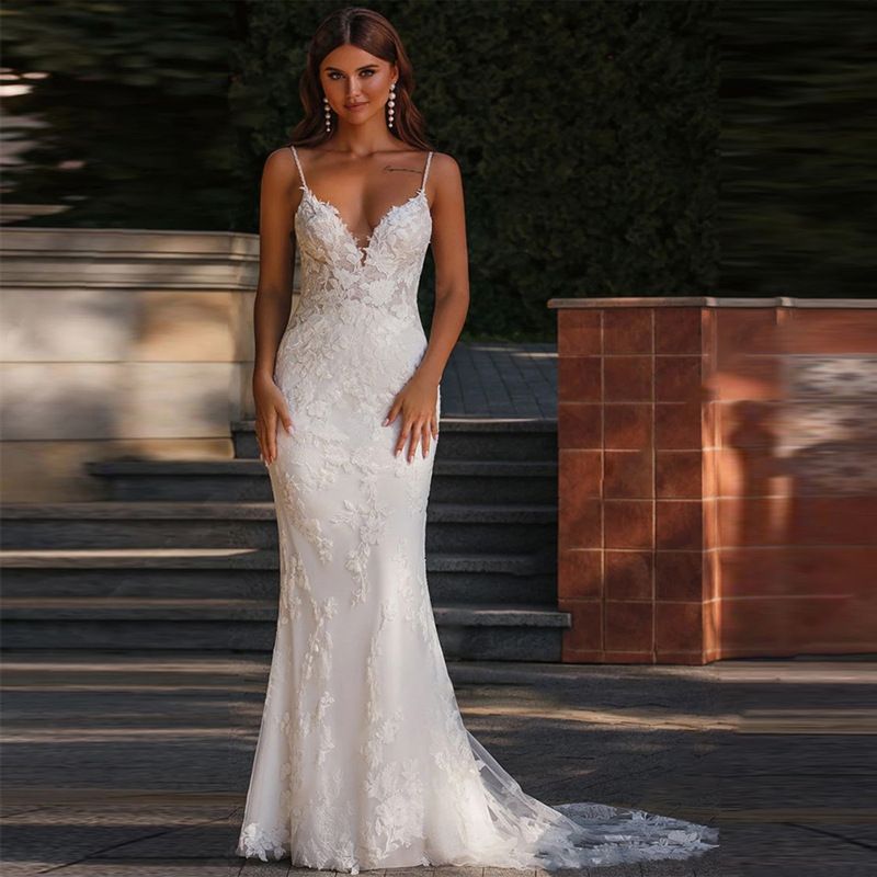 Women’s Clothing new luxury retro lace travel outdoor light wedding dress slim fishtail bride wedding gown welcome_ecoleips.com