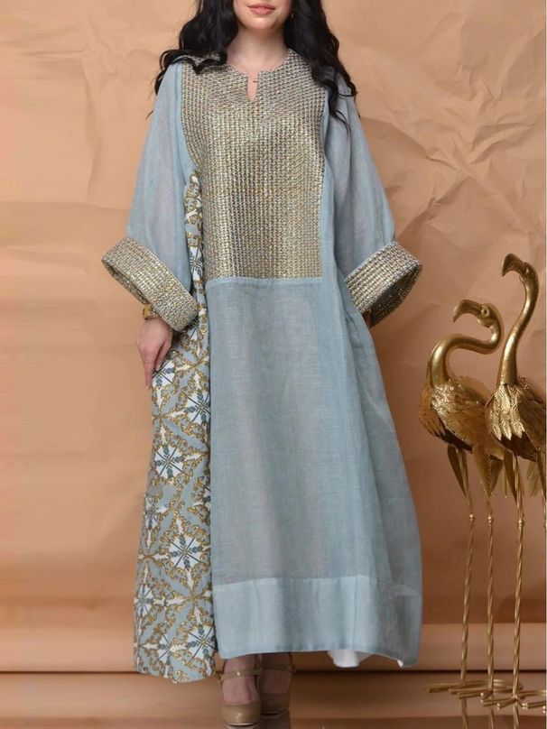Women's Clothing spring and summer new women's clothing printed breathable long sleeved loose dress robe_ecoleips.com