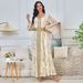 Women's Clothing Modest Abaya Dress Plus Size Modest Abaya Dress – Elegant Long Sleeve Dubai-Style Kaftan With Gilded Buttons & Flared Hem (White)_ecoleips.com