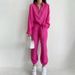 Women's Clothing new casual suit solid color lapel long-sleeved shirt top harem pants two-piece suit_ecoleips.com