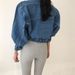 Korean Chic Oversized Denim Jacket – Cropped, Puff Sleeve, Multi-Pocket, Lapel Collar (One Size, Dark/Light Blue/Pink, 90s Retro Streetwear)_ecoleips.com