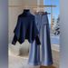 French-Inspired Cape Sweater & Trousers Set – Elegant Two-Piece Outfit For Autumn/Winter (Navy/Blue, M-3XL)_ecoleips.com