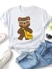 Women Knit Texture Sunglasses Crossbody Bag Bear BEAR Letter Graphic T Shirt Round Neck Short Sleeve Loose Streetwear Summer Tops_ecoleips.com