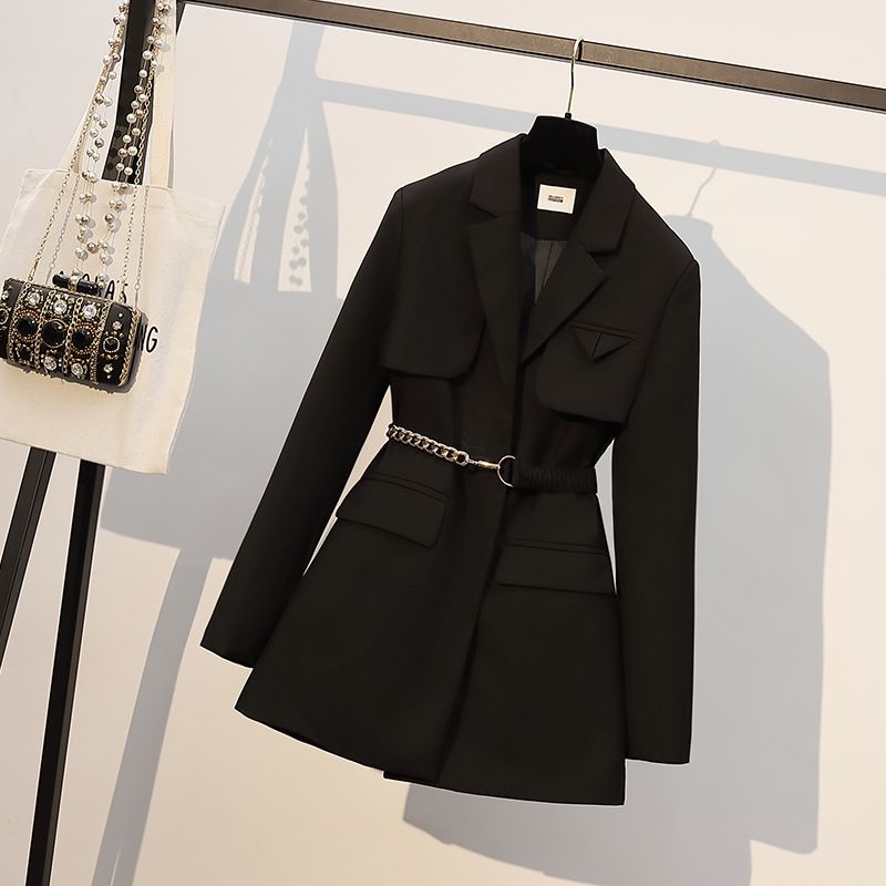 Plus Size Women's Longline Blazer Jacket | Trendy Fall Winter Oversized Slimming Office Coat With Pockets_ecoleips.com