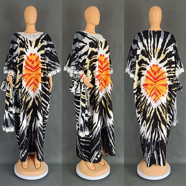 Cross-border Women's Dress With Middle Eastern Print And Lace Trim, Islamic Plus-size Loose-fitting Long Robe 8900_ecoleips.com