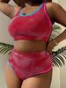 plus Size Sexy Swimsuit Color Block Tie Dye European American Export Style Bikini Set for Women Wire Free Chest Pad Included_ecoleips.com