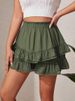 K Women's Lace Elastic Short Skirt Pants With Pleats And Layered Ruffles_ecoleips.com