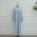 Voya Große Größen Muslim Modest Spitzenbesatz Zwei Teile Set – Langarm Cardigan & Kleid Mit V-Ausschnitt Chiffon Abaya (Hellblau)_ecoleips.com