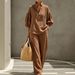 Women's Casual Stand Collar Long Sleeve Trousers Set Multi Color Washed Cotton New_ecoleips.com