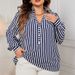 "Stylish Polo Collar Shirt -Inspired Women’s Top For Work & Casual (Dark Blue, XL-4XL)"_ecoleips.com