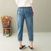 Japanese Ethnic Style Plus-size Denim Cropped Pants With Ripped Details Embroidered Floral Bird Patterns, Women's Jeans,_ecoleips.com