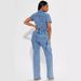 Women's Clothing Tight Waist Slim Elastic Fried Flower Washed Denim Jumpsuit Jumpsuit Flared Pants_ecoleips.com