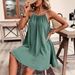 2026 European And American Loose Round Neck Backless Tie-Up Solid Color Sleeveless Short Dress_ecoleips.com
