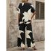 Women's Clothing Printed V Neck Bat Sleeve Tops And Long Pants Fashion Two Piece Suits_ecoleips.com