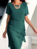 Women's Clothing Summer Dress Splicing Chiffon Round Neck Short Sleeved Dress_ecoleips.com