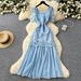 Women's French Romantic Long Dress Square Neck Summer Style Mesh Embroidery Patchwork Design Sophisticated And Elegant_ecoleips.com