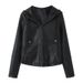 Aria Basics 's Popular Foreign Trade Cross-border Motorcycle Jac, Women's Collared With Hood, Hardcore Hot Girl Leather_ecoleips.com