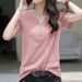 New Loose Large Size Women's V-Neck T-Shirt Top Short Sleeve T-Shirt Women's Blended Cotton_ecoleips.com