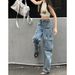 Plus Size Women's Clothing Fat MM Workwear Loose Casual Straight Pocket Wide Leg Retro American Style Floor-Length Jeans_ecoleips.com