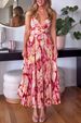 Women's V-Neck Suspender Dress - Sleeveless Pleated Beach Dress With Printed Design | European & American Fashion_ecoleips.com