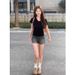 American Pure Cotton White V-neck, Tight-fitting, Waist-cinching, Short-sleeved, Large-sized, Shoulder-length, Slimming, Hot Girl T-shirt_ecoleips.com