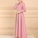 Women's Clothing Intellectual Goddess Round Neck Long Sleeve Button Decoration Simple Versatile Cuffs High Waist Large Skirt Long Dress_ecoleips.com