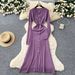 Elegant French-Chic Knit Dress With Metallic Buttons – Slimming A-Line Long Sleeve Dress For Autumn, Breathable & Stylish (One Size Fits S-M)_ecoleips.com