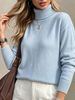 Light Blue Turtleneck Pit Rib Knit Sweater, Loose Lightweight Breathable Soft Skin-touch Long Sleeve Pullover_ecoleips.com