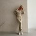 Women's Clothing Sexy Off Shoulder Bat Sleeves V Neck Fashionable Knitted Sweater Two Piece Fashion Suit_ecoleips.com