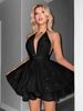 Women's Clothing Glitter Fabric Slim Fit Bright Pink Deep V Neck Ruffled Dress_ecoleips.com