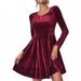 Aria Basics Aria Basics 2025 European And American Cross-Border Trade Autumn Winter New Women's Long Sleeve Round Neck Flared Velvet Knee-Length_ecoleips.com