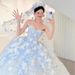 Blue Floral Strapless Evening Gown French Style Niche Emcee Banquet Dress Elegant Subtly Luxurious Princess Dress for Women_ecoleips.com