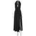 Women's Clothing Summer Fashion Sexy Slim V Neck Hot Girl Solid Color Halter Neck Slit Dress Style For Formal & Casual For Women_ecoleips.com