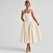 Women's Plaid Print French Style Dress Fashion Waist Cinching Backless Suspender Dress Sexy Princess Gown_ecoleips.com