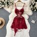 Women's Clothing Summer New Pure Lust Hottie Suspender Lace Embroidery Hollow Sexy Suspender Ruffle Dress Sub_ecoleips.com