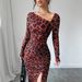 Women's Leopard Print Bodycon Dress - Long Sleeve High Waist Sexy Club Dress (Stretchy Fabric, Figure-Hugging, Night Out Outfit)_ecoleips.com