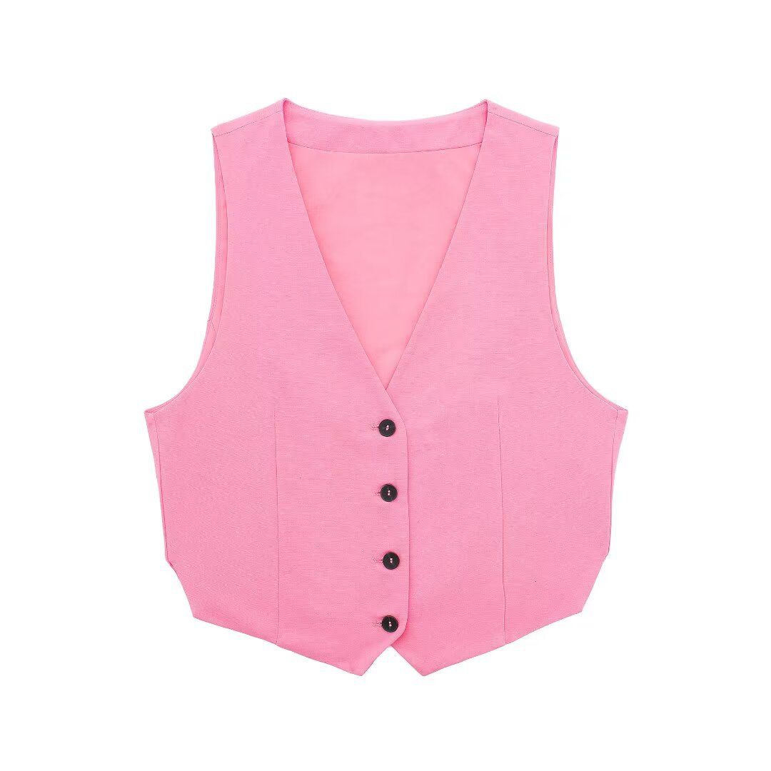 Women's Clothing Summer New Casual Suit Split Vest Linen Shorts Suit_ecoleips.com