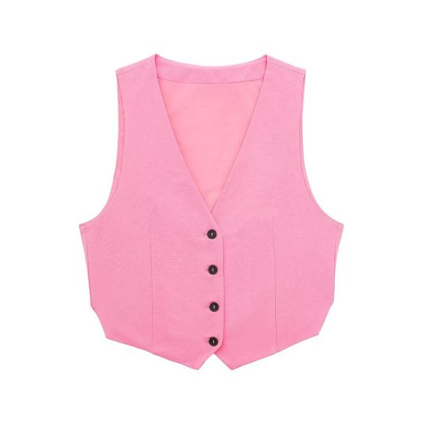 Women's Clothing Summer New Casual Suit Split Vest Linen Shorts Suit_ecoleips.com