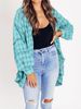 Women's Flannel Shirt With Fringe Detail, Oversized Plaid Long Sleeve Top, Fall Fashion Loose Fit Casual Blouse_ecoleips.com