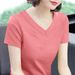 V-neck T-shirt Women's Short-sleeved Cotton Top Women's New Solid-color Loose Large-size Chicken Heart Collar Solid-color Bottoming Shirt_ecoleips.com