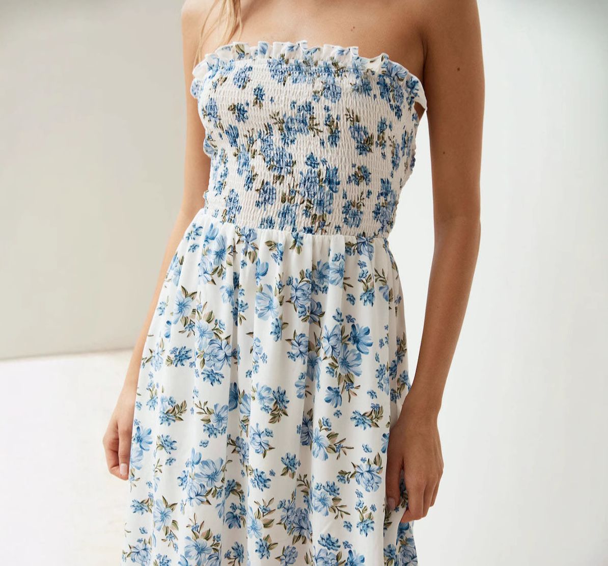 25 Year Summer New High-end Floral Strapless Dress, Beach Vacation, Beach, Fungus Edge Dress_ecoleips.com